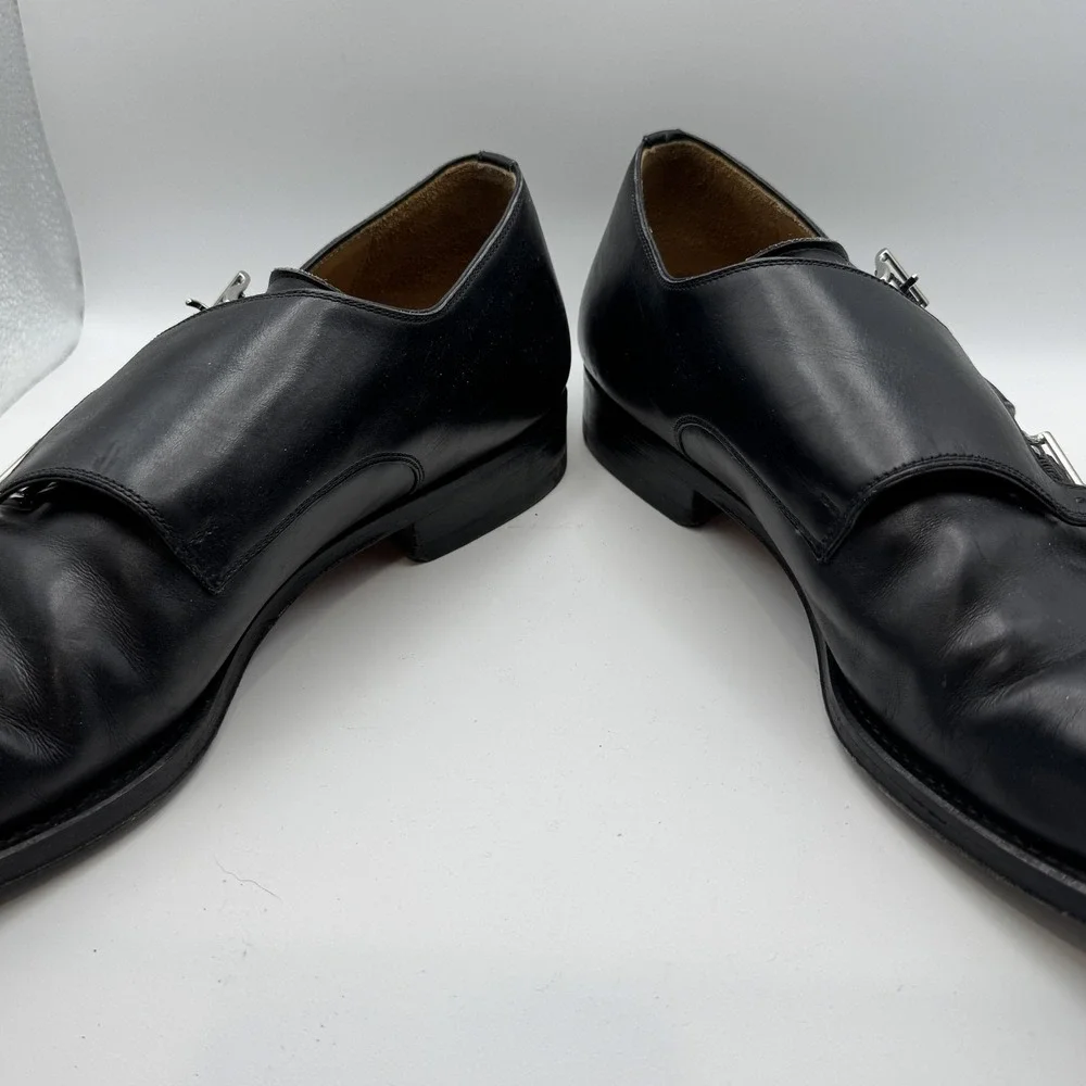 Magnanni‎ Shoes Mens 9.5 Black Leather Double Monk Strap Dress Miro Square Toe